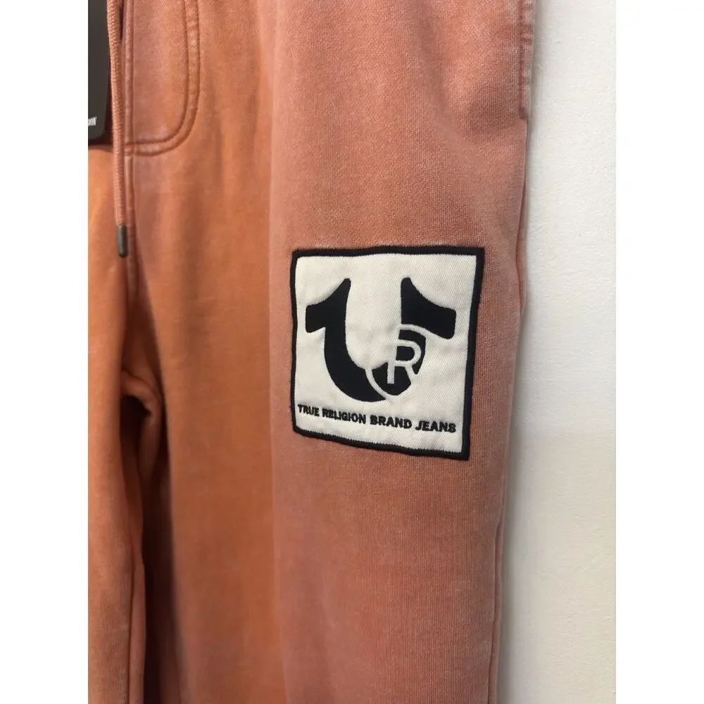 True Religion Jogger Pants Mens 2XL Orange Autumn Maple Registered Logo Patch